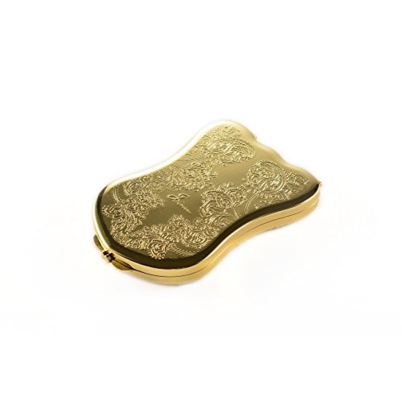 Jinvun 놀라운 황금색 골동품 같은 여행용 거울: 럭셔리 빈티지 디자인, 방패 모양, 배율 및 선명한 반사를 갖춘 내구성이 뛰어난 소형 지갑 화장 거울 - 독특한 보석 선물
