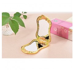 Jinvun 놀라운 황금색 골동품 같은 여행용 거울: 럭셔리 빈티지 디자인, 방패 모양, 배율 및 선명한 반사를 갖춘 내구성이 뛰어난 소형 지갑 화장 거울 - 독특한 보석 선물