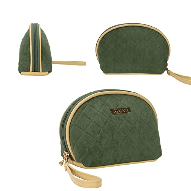 Sluxa 여성용 메이크업 가방, 레트로 스웨이드 패브릭 메이크업 가방, 여행용 쉘 화장품 가방, 패션 소형 지갑용 메이크업 가방.…