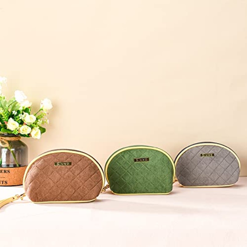 Sluxa 여성용 메이크업 가방, 레트로 스웨이드 패브릭 메이크업 가방, 여행용 쉘 화장품 가방, 패션 소형 지갑용 메이크업 가방.…