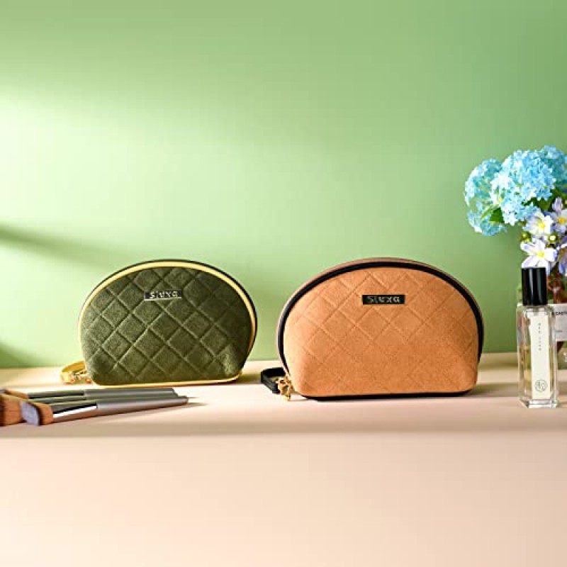 Sluxa 여성용 메이크업 가방, 레트로 스웨이드 패브릭 메이크업 가방, 여행용 쉘 화장품 가방, 패션 소형 지갑용 메이크업 가방.…
