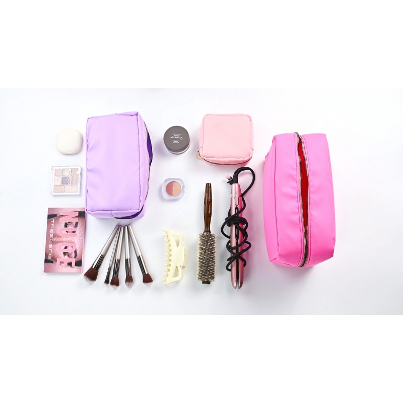 SOIDRAM 메이크업 가방 여행 가방 파우치, 핑크 세면 용품 가방 메이크업 주최자 나일론 가방 화장품 프레피 가방 지퍼 파우치 신부 가방