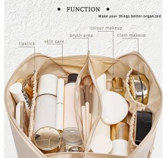 YOMOSPACE 여행용 메이크업 가방, 대용량 화장품 가방, 플랫 메이크업 가방 정리함, 방수 가죽 세면도구 가방, 휴대용 여성용 화장품 가방(화이트)