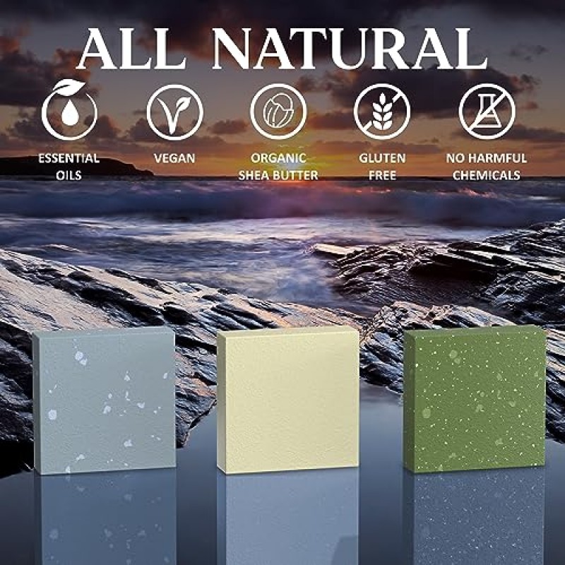 NATURAL AMERICAN CLASSIC 남성용 바 비누 – 남성용 코롱 향, 100% 천연, 에센셜 오일, 유기농 시어 버터, 유해한 화학 물질 없음 – (3팩) 남성용 비누 - 미국 수제 – 남성용 비누, 5온스