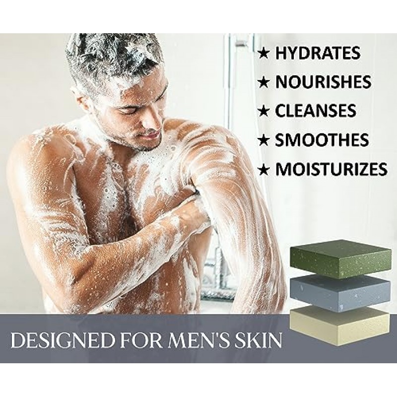 NATURAL AMERICAN CLASSIC 남성용 바 비누 – 남성용 코롱 향, 100% 천연, 에센셜 오일, 유기농 시어 버터, 유해한 화학 물질 없음 – (3팩) 남성용 비누 - 미국 수제 – 남성용 비누, 5온스