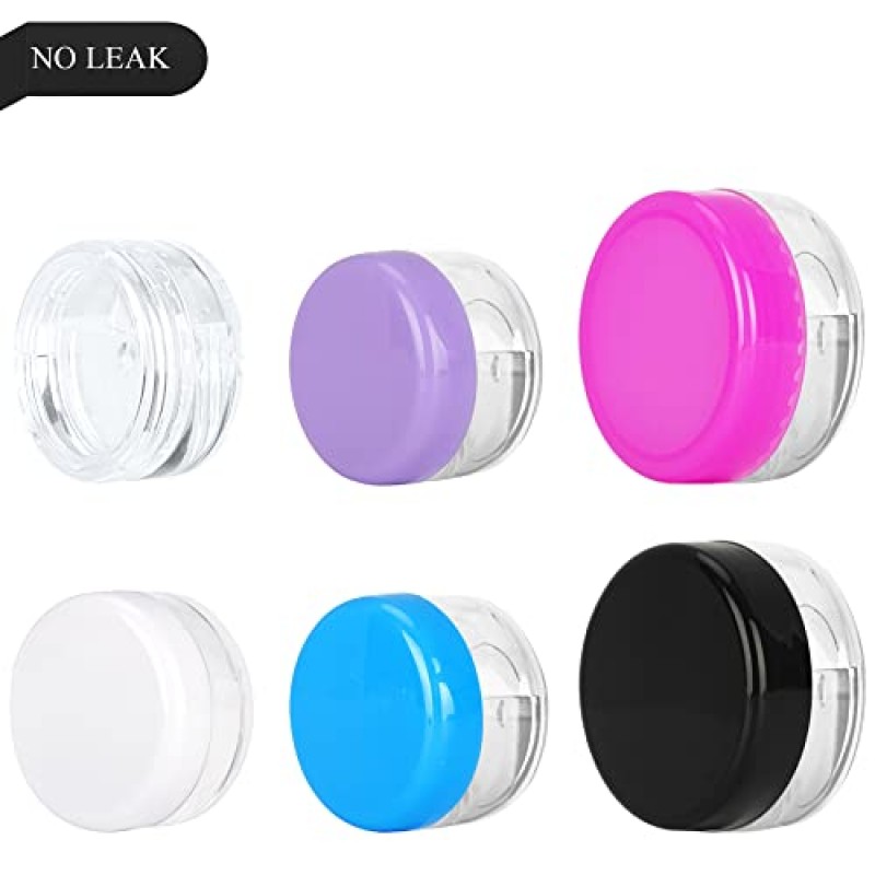 100PCS 3그램 샘플 용기, 뚜껑이 있는 3ml 빈 항아리, 작은 화장품 용기, 메이크업, 오일, 로션, 파우더, 페인트, 보석, 립밤(검은색 뚜껑)을 위한 8PCS 미니 주걱이 있는 미니 샘플 항아리