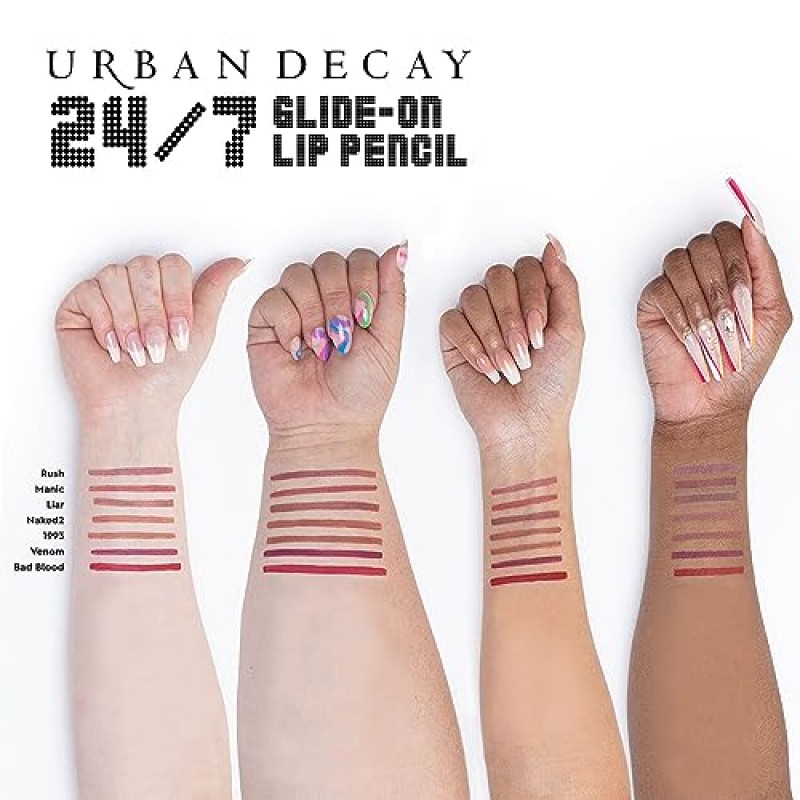 URBAN DECAY 24/7 글라이드 온 립 펜슬 - 워터프루프 & 롱웨어링 립 라이너 - 비타민 E가 함유된 부드럽고 크리미한 보습 포뮬러 - 립스틱의 깃털 현상 방지