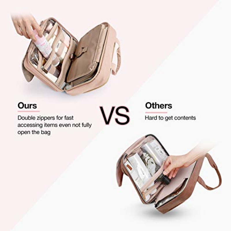 BAGSMART 세면용품 가방 TSA 승인 투명 화장품 가방 메이크업 가방, 풀 사이즈 세면용품용 여행용 메이크업 정리함 걸기, 미디엄 핑크