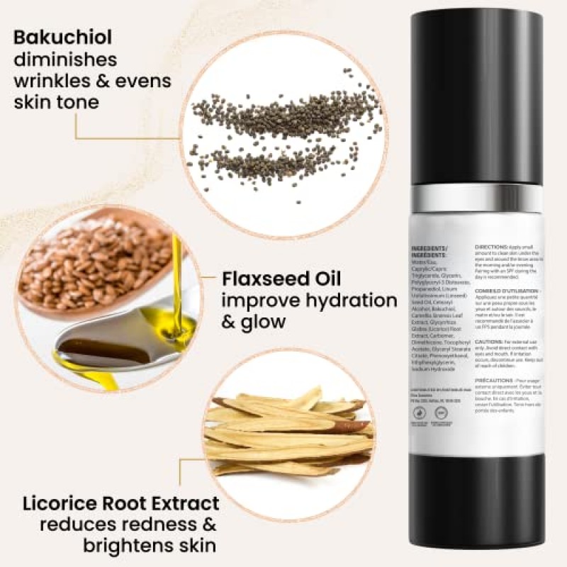 FIÈRA 바쿠치올 퍼밍 아이 크림 - 성숙한 피부를 위한 레티놀 대체제 - 항산화제 함유로 주름, 노화 방지, 과다 색소 침착 및 잡티 제거제 - 15 ML / 0.5 FL. 온스.