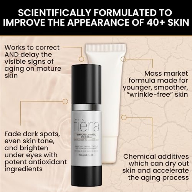 FIÈRA 바쿠치올 퍼밍 아이 크림 - 성숙한 피부를 위한 레티놀 대체제 - 항산화제 함유로 주름, 노화 방지, 과다 색소 침착 및 잡티 제거제 - 15 ML / 0.5 FL. 온스.