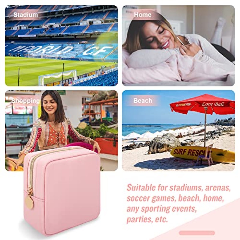 Iqimott 나일론 미니 메이크업 가방, 프레피 소형 화장품 가방 컴팩트 메이크업 파우치 세면도구 가방, 방수 지퍼 지갑 여행용 동전 주머니 여성용 위생 냅킨 보관 가방 소녀 청소년(핑크색)