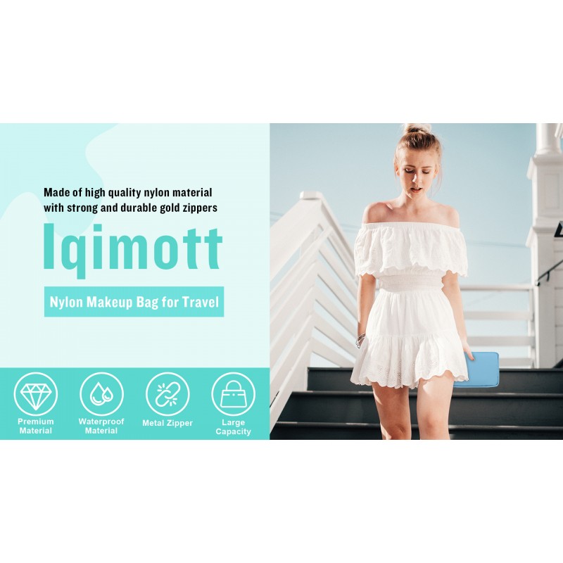 Iqimott 나일론 미니 메이크업 가방, 프레피 소형 화장품 가방 컴팩트 메이크업 파우치 세면도구 가방, 방수 지퍼 지갑 여행용 동전 주머니 여성용 위생 냅킨 보관 가방 소녀 청소년(핑크색)