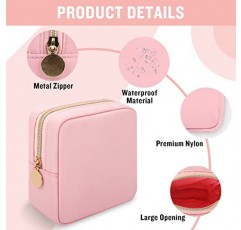 Iqimott 나일론 미니 메이크업 가방, 프레피 소형 화장품 가방 컴팩트 메이크업 파우치 세면도구 가방, 방수 지퍼 지갑 여행용 동전 주머니 여성용 위생 냅킨 보관 가방 소녀 청소년(핑크색)