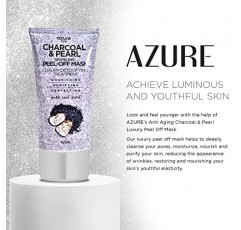 AZURE Charcoal & Pearl 럭셔리 안티 에이징 필 오프 페이스 마스크 - 보습 및 정화 - 블랙헤드, 먼지 및 오일 제거 - 히알루론산 및 콜라겐 함유 - 한국산 스킨 케어 - 150mL / 5.07 fl.oz.