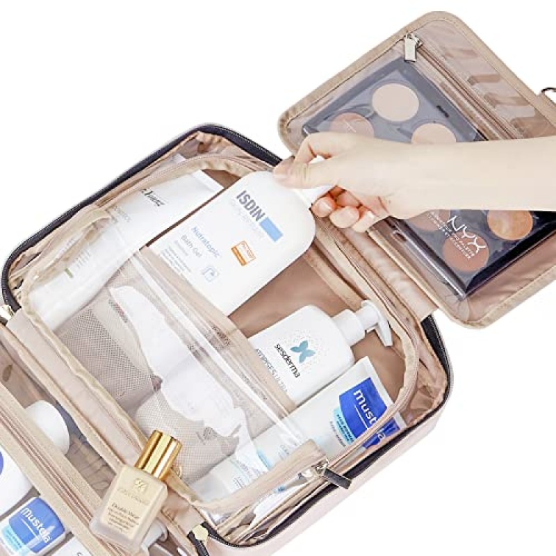 NISHEL 여성용 여행 세면 용품 가방 대용량, 여행 필수품 정리함, 액세서리 용 걸이 메이크업 케이스, 화장품, 세면 용품, 핑크