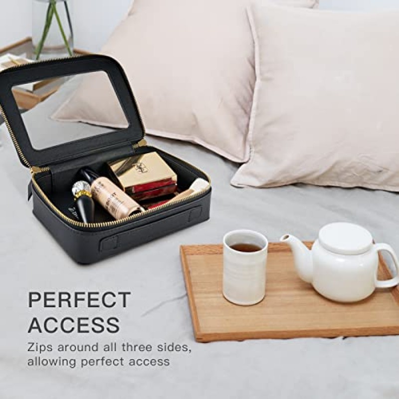 Aveniee 투명 메이크업 가방 주최자, 여성용 휴대용 여행 세면도구 화장품 가방 케이스, 투명 비닐 창문 및 골드 지퍼가 달린 지퍼가 달린 헤비 듀티 투명 파우치(검은색)