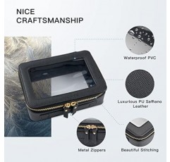 Aveniee 투명 메이크업 가방 주최자, 여성용 휴대용 여행 세면도구 화장품 가방 케이스, 투명 비닐 창문 및 골드 지퍼가 달린 지퍼가 달린 헤비 듀티 투명 파우치(검은색)