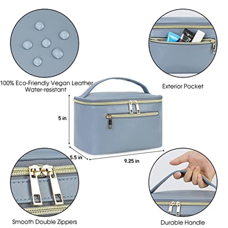 방황하는 자연 메이크업 가방, 여행 메이크업 주최자 에코 비건 가죽 여성용 화장품 브러쉬 가방 케이스, 블루