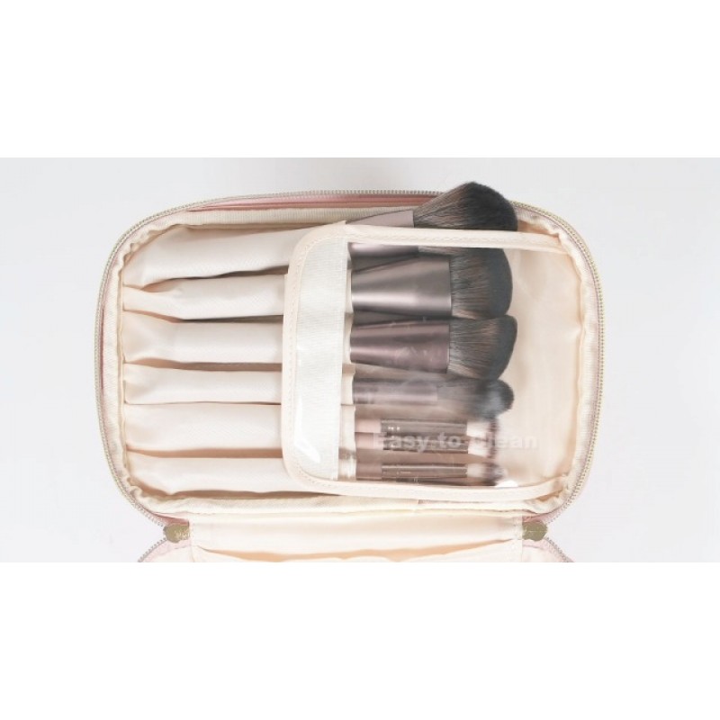 방황하는 자연 메이크업 가방, 여행 메이크업 주최자 에코 비건 가죽 여성용 화장품 브러쉬 가방 케이스, 블루