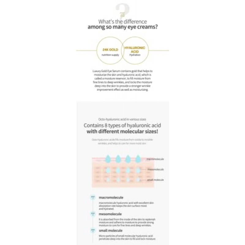 베르가모 럭셔리 24K 골드 & 옥토 히알루론산 아이 크림 1.01fl oz/30mL, 볼 롤러 어플리케이터 포함 | Made in Korea K뷰티 코리안 스킨케어 눈가 주름 케어 스킨 브라이트닝 쿨링&마사지 롤러