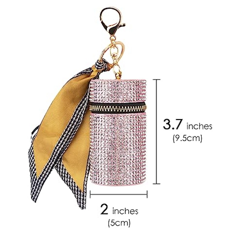Adorila 2팩 립스틱 케이스 키체인, 가죽 다이아몬드 립 글로스 홀더, 지갑 향수용 여행용 립스틱 정리함 손톱 매니큐어(블랙 & 핑크)