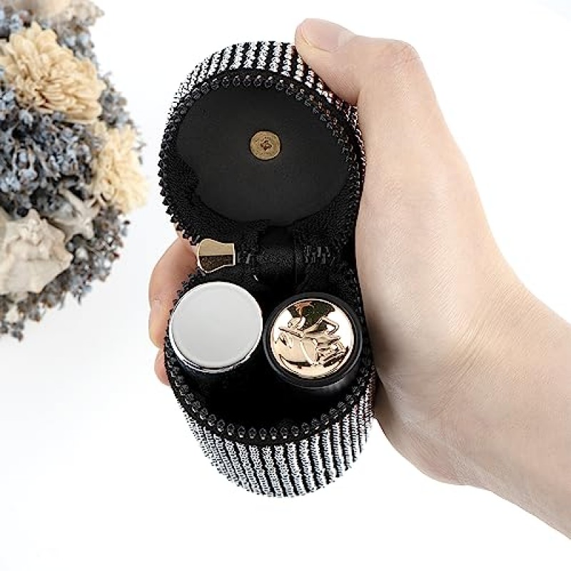 Adorila 2팩 립스틱 케이스 키체인, 가죽 다이아몬드 립 글로스 홀더, 지갑 향수용 여행용 립스틱 정리함 손톱 매니큐어(블랙 & 핑크)