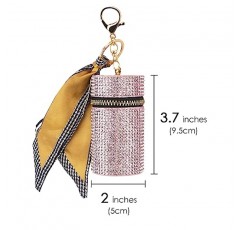 Adorila 2팩 립스틱 케이스 키체인, 가죽 다이아몬드 립 글로스 홀더, 지갑 향수용 여행용 립스틱 정리함 손톱 매니큐어(블랙 & 핑크)