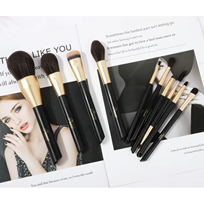 PASCASCIO 비벌리 힐스 메이크업 브러쉬 세트 10Pcs 프리미엄 비건 합성 럭셔리 파운데이션 블러쉬 컨투어 컨실러 아이 섀도우 블렌딩 메이크업 키트 실크 백 포함