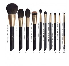 PASCASCIO 비벌리 힐스 메이크업 브러쉬 세트 10Pcs 프리미엄 비건 합성 럭셔리 파운데이션 블러쉬 컨투어 컨실러 아이 섀도우 블렌딩 메이크업 키트 실크 백 포함