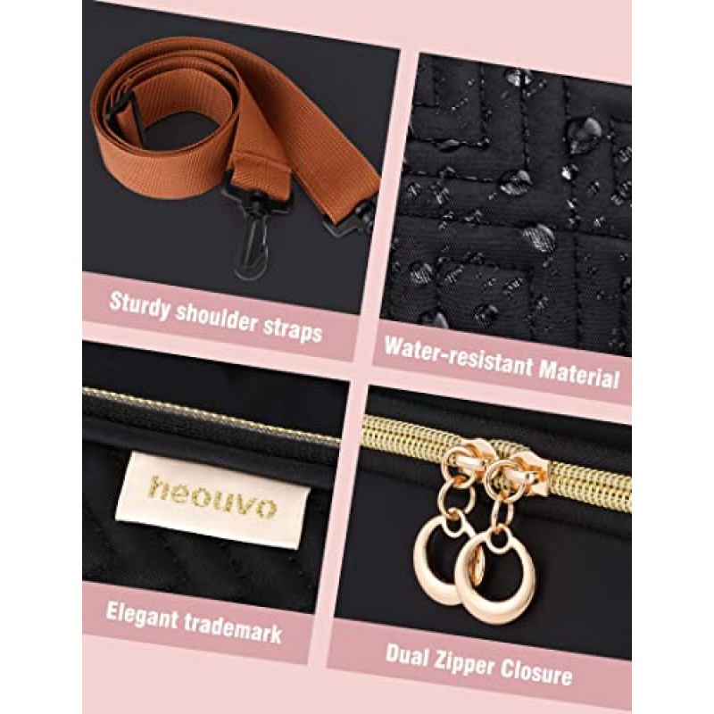 heouvo 쥬얼리 정리함이 있는 여성용 여행용 세면도구 가방, 풀 사이즈 세면용품 및 화장품 샴푸 메이크업을 위한 어깨끈/트롤리 벨트가 있는 대형 세면용품 가방(검은색)