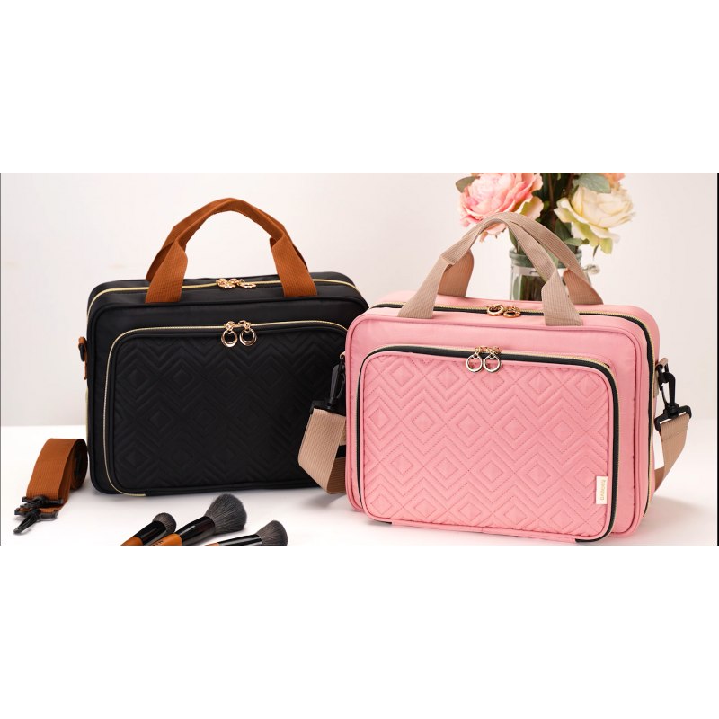 heouvo 쥬얼리 정리함이 있는 여성용 여행용 세면도구 가방, 풀 사이즈 세면용품 및 화장품 샴푸 메이크업을 위한 어깨끈/트롤리 벨트가 있는 대형 세면용품 가방(검은색)