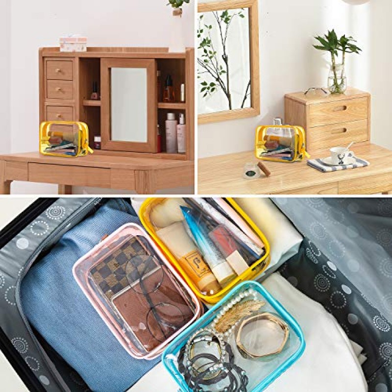 5팩 투명 플라스틱 지퍼가 달린 세면용품 운반용 파우치 TSA 승인 세면용품 가방 휴가, 욕실 및 정리용 휴대용 화장품 메이크업 가방