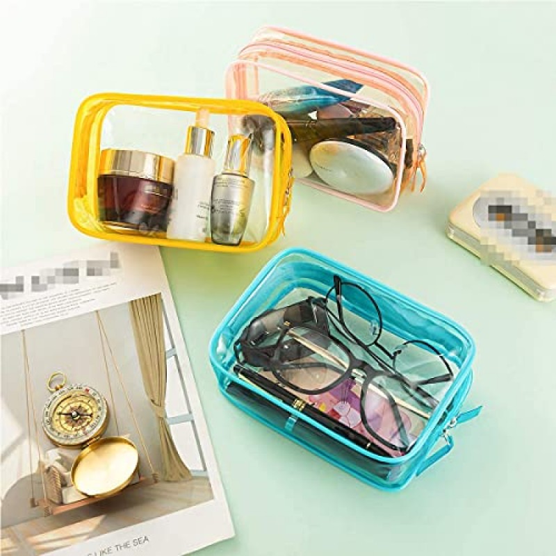 5팩 투명 플라스틱 지퍼가 달린 세면용품 운반용 파우치 TSA 승인 세면용품 가방 휴가, 욕실 및 정리용 휴대용 화장품 메이크업 가방