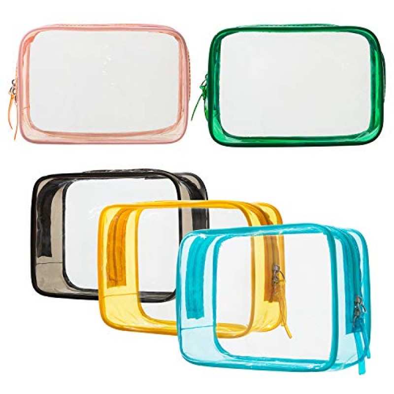 5팩 투명 플라스틱 지퍼가 달린 세면용품 운반용 파우치 TSA 승인 세면용품 가방 휴가, 욕실 및 정리용 휴대용 화장품 메이크업 가방