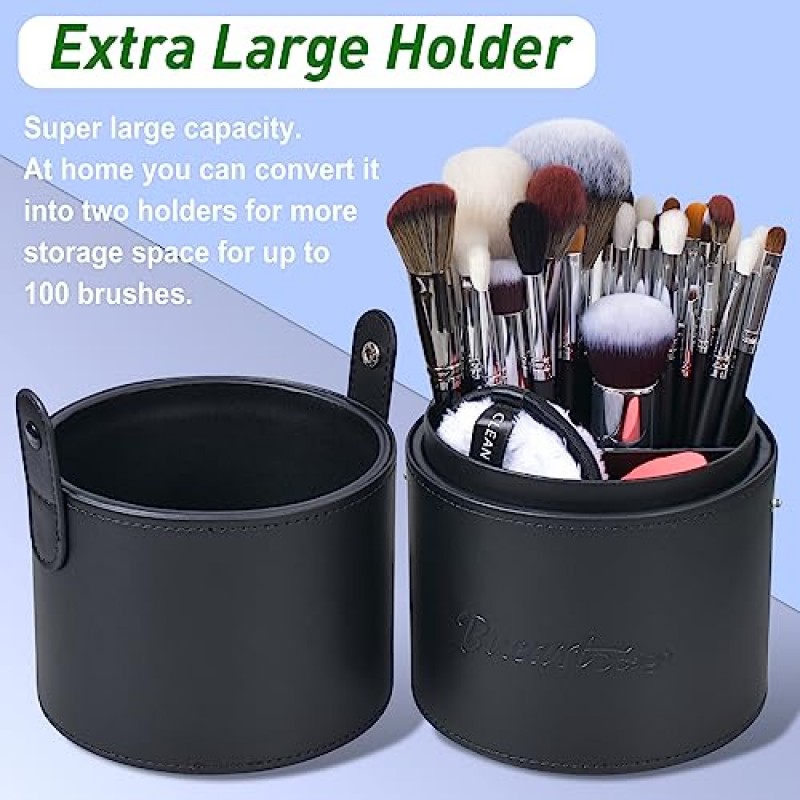 Bueart Design Pro 메이크업 아티스트 브러쉬 세트 34Pcs 진짜 천연 염소 머리 전문 라벨이 붙은 메이크업 브러쉬 세트(초대형 홀더 케이스 포함) 파운데이션 파우더 블러쉬 컨실러 블렌딩 아이섀도 컨투어 메이크업 브러쉬 세트