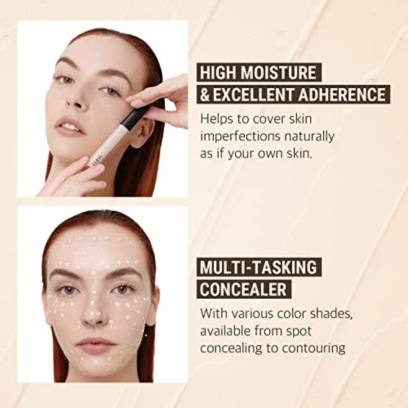 AEKYUNG 루나 롱래스팅 팁 컨실러, 풀 커버리지 한국 메이크업, 눈 밑 다크서클 커버핏용 리퀴드 컨실러, 01 바닐라, 0.26 Fl Oz