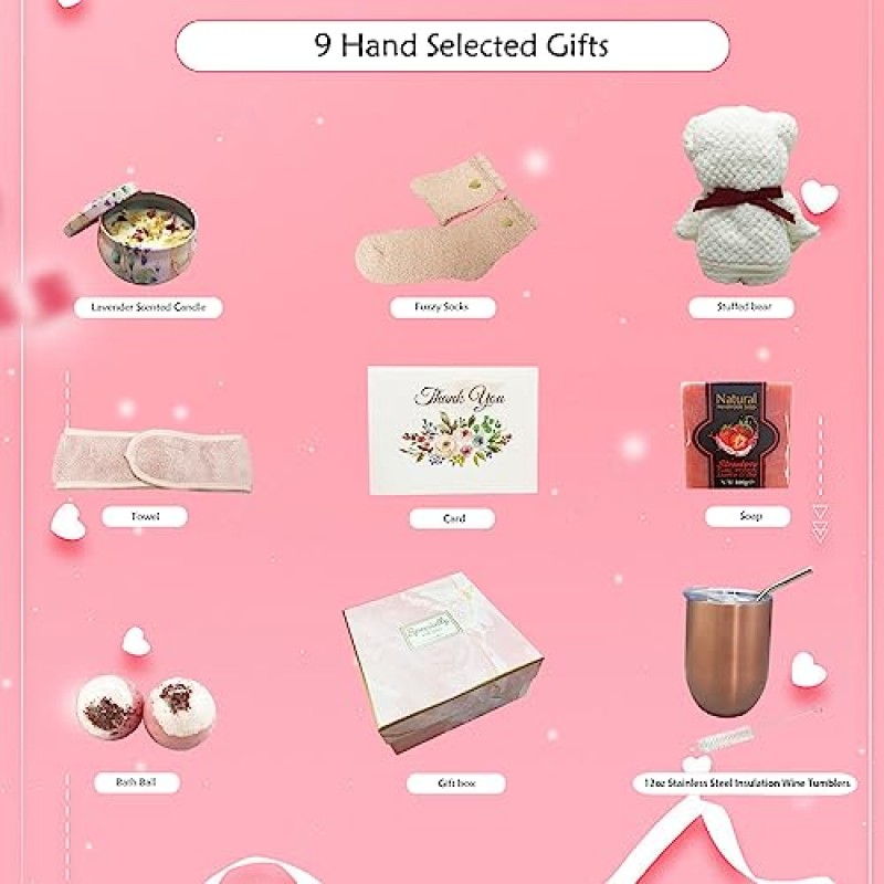 여성용 BEECO GIF2U 스파 선물 바구니, 엄마를 위한 럭셔리 셀프 케어 선물, 친구를 위한 선물, 편안한 상자 선물 아이디어 감사합니다. 20일, 30일, 40일, 50일, 60일 70일 75번째 생일, 여성 생일 선물 ID