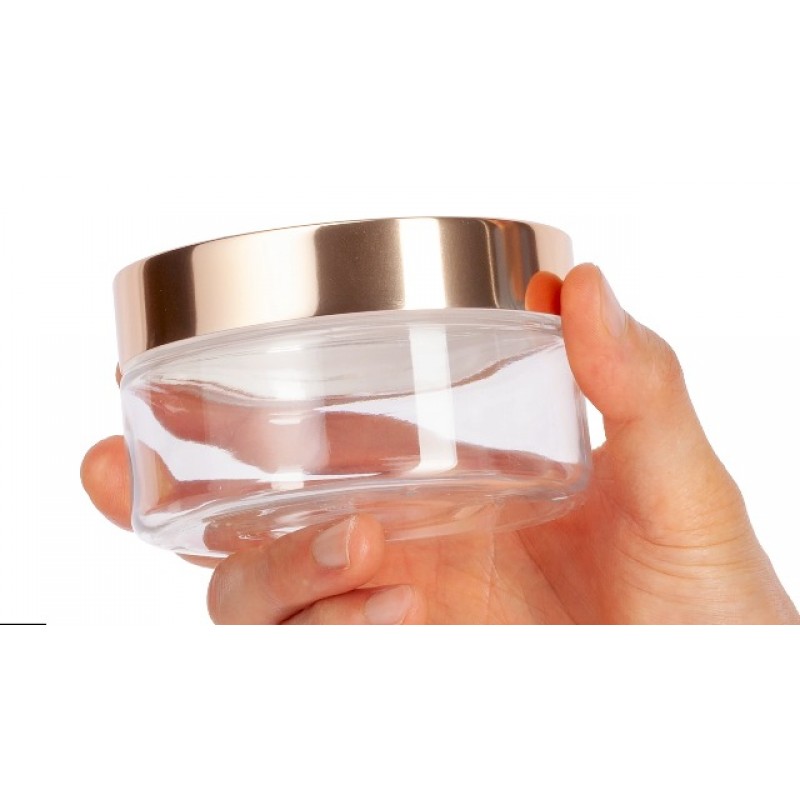 JUVITUS 투명 PET 플라스틱(BPA 프리) 리필용 용기, 럭셔리 골드 메탈 덮개 뚜껑 포함 - 8온스/240ml(6팩)