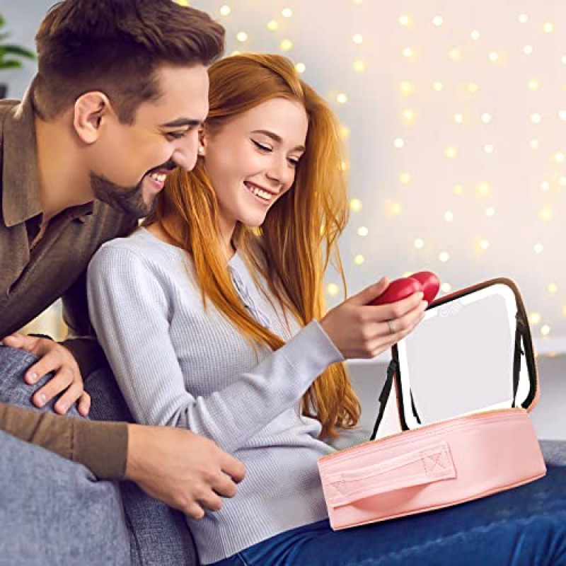 VANMRIOR 여행 메이크업 가방 LED 조명 메이크업 케이스 거울 3 색 설정 화장품 메이크업 박스 주최자 화장대 케이스 여성용 미용 도구 액세서리 케이스 충전식