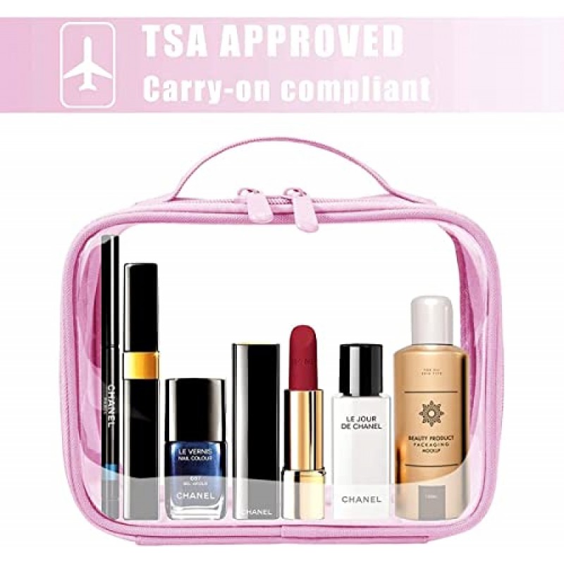 ANRUI TSA 승인 세면도구 가방, 핸들 스트랩이 있는 TSA 세면도구 가방, 액체용 투명 여행 가방, 세면도구, 화장품, 여성용 및 남성용 투명 세면도구 가방(동일한 크기)