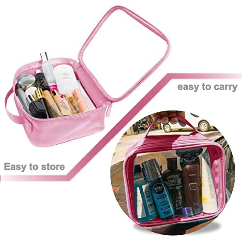 ANRUI TSA 승인 세면도구 가방, 핸들 스트랩이 있는 TSA 세면도구 가방, 액체용 투명 여행 가방, 세면도구, 화장품, 여성용 및 남성용 투명 세면도구 가방(동일한 크기)