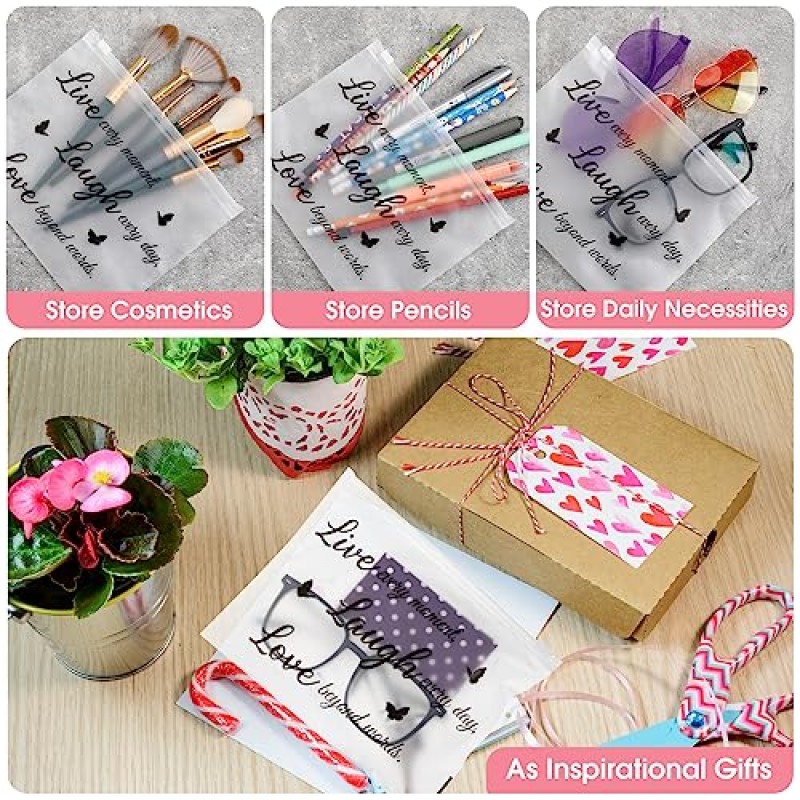 100 Pcs 여자를위한 영감 선물 여자 여행 치어 리더 메이크업 가방 대량 사랑 따옴표 지퍼가 달린 화장품 가방 감사합니다 간호사 교사 친구를위한 격려 생일 선물 가방 (미니멀리스트)