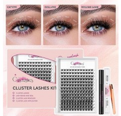 DIY 속눈썹 연장 키트, 168개 클러스터 속눈썹이 포함된 크리스래쉬 클러스터 속눈썹 키트 8-16mm 혼합, 초강력, 속눈썹 본드 및 씰, 클러스터 래쉬 어플리케이터, 재사용 가능한 속눈썹 클러스터 키트 가정용(KIT 03)