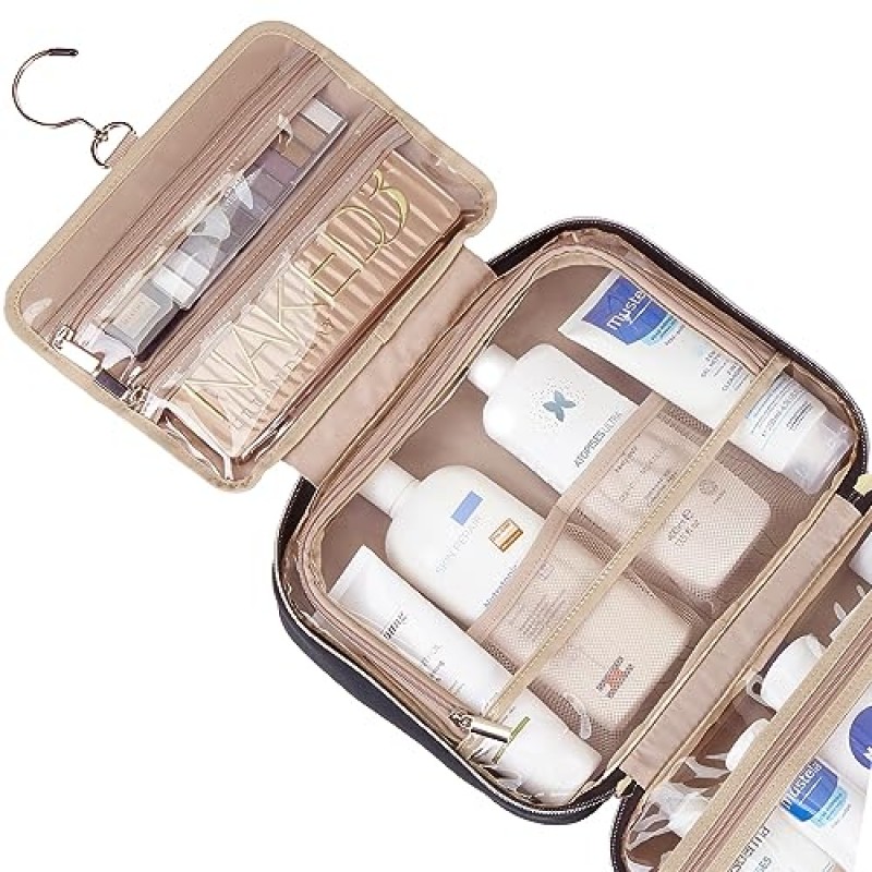 여성용 NISHEL 여행 세면도구 가방, 풀사이즈 샴푸, 컨디셔너, 브러쉬 세트, 여행용 액세서리용 휴대용 걸이 정리함, 블랙