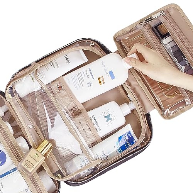 여성용 NISHEL 여행 세면도구 가방, 풀사이즈 샴푸, 컨디셔너, 브러쉬 세트, 여행용 액세서리용 휴대용 걸이 정리함, 블랙