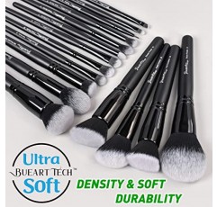 Bueart Design 19Pcs 블랙 라벨 메이크업 브러쉬 세트 브러쉬 클리닝 매트, 뷰티 스펀지, 메이크업 리무버 패드, 16Pcs 울트라 소프트 헤어 파운데이션 페이스 브러쉬 브러쉬 블렌딩 블러쉬 컨실러 컨투어 아이섀도 포함