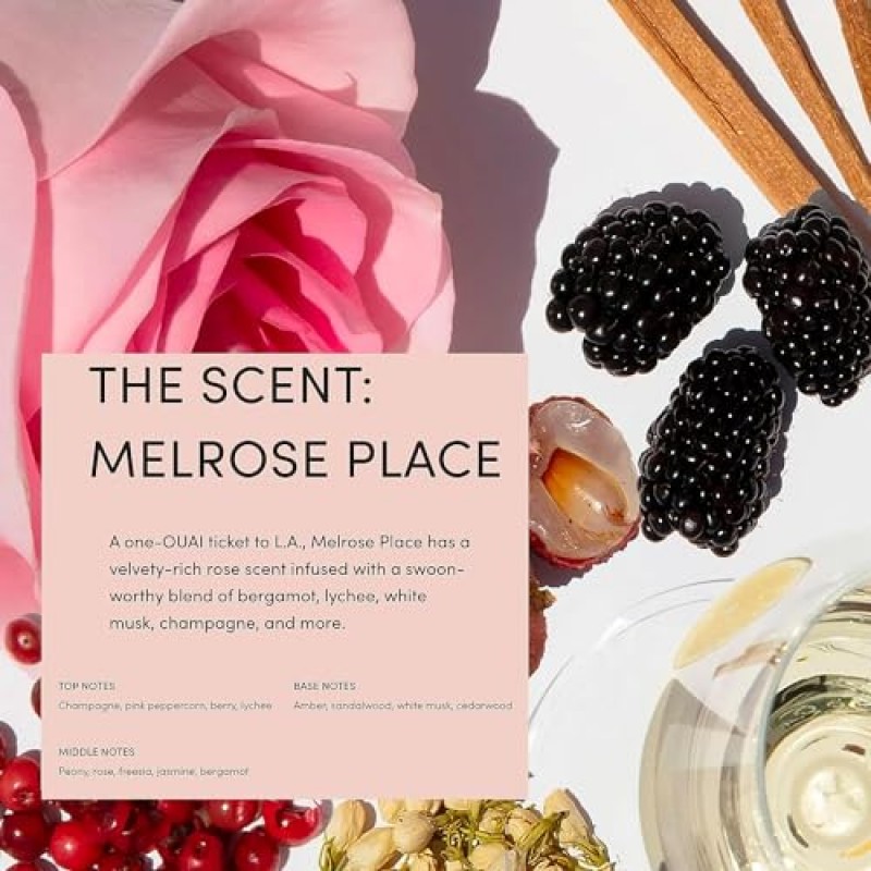 OUAI 바디 클렌저, 멜로즈 플레이스 - 호호바 오일과 로즈힙 오일이 함유된 포밍 바디 워시로 피부에 수분을 공급하고, 영양을 공급하고, 균형을 잡고 부드럽게 해줍니다. - 파라벤, 프탈레이트 및 황산염 프리 스킨 케어 제품 - 10온스