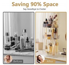 INVSSENE 360 회전식 메이크업 정리함, 대용량 욕실 정리대 수조, 3단 메이크업 정리함 및 화장대 보관함, 향수, 스킨케어, 화장품, 립스틱, 클리어 화이트용