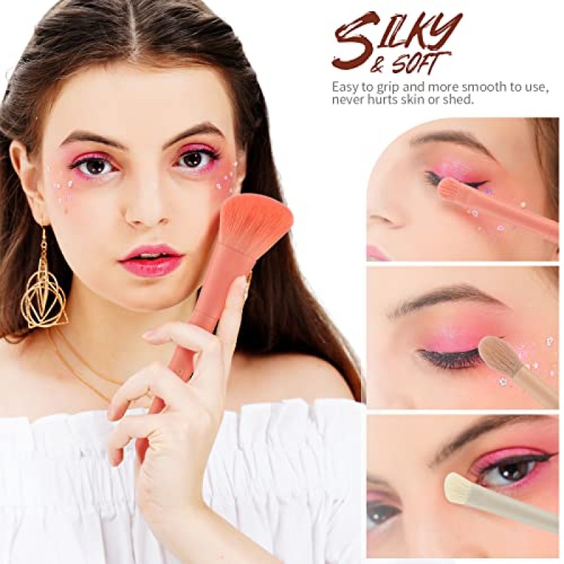 Docolor 메이크업 브러쉬 세트 17Pcs Morandi 메이크업 브러쉬, 가방, 스폰지 및 브러쉬 보호기 전문 페이스 파우더 가부키 파운데이션 블러쉬 아이 섀도우 컨실러 키트 프리미엄 선물 상자