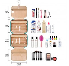 COOSKY 여성용 여행용 세면도구 가방, 풀 사이즈 샴푸 보관 가능, 보석 정리함 포함, 초대형 방수 화장품 메이크업, 트롤리 벨트가 포함된 세면도구 키트 세트, 블루